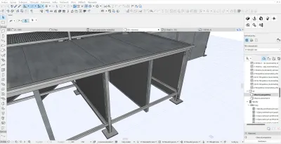 Snímka obrazovky s 3D modelom panelovej konštrukcie v BIM softvéri.